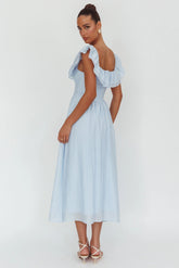 Serinah Basque Waist Off-Shoulder Maxi Dress Blue